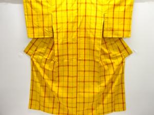 格子織出し手織り紬着物